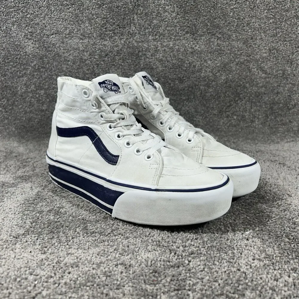 Vans Sk8-Hi Tapered Stackform Women’s Size 9 White Blue Platform Shoes Used